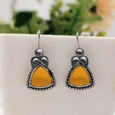 Yellow Color Triangle Fish Hook Silver Oxidised Earrings